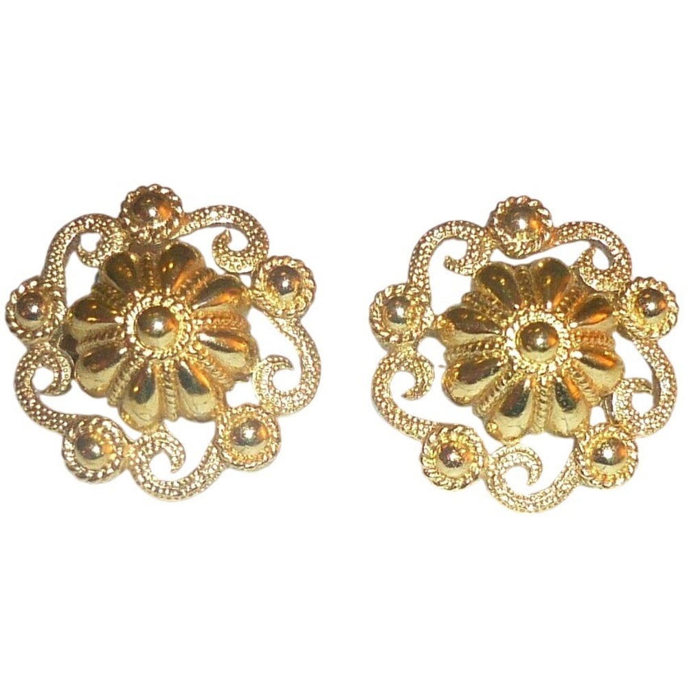 Vintage Crown Trifari Gold Tone Clip On Earrings Fluted Dome Swirl Filigree